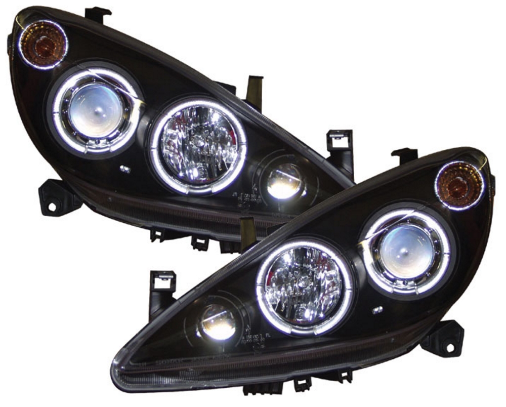 PEUGEOT 307 05 HEADLIGHTS BLACK ANGEL EYES RIGHT HAND DRIVE ONLY eBay