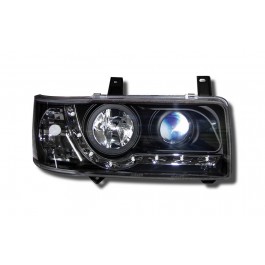 VW T4 CARAVELLE 90-97, TRANSPORTER 90-03 BLACK DRL HEADLIGHTS (SHORT NOSE)